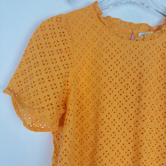 J. Crew Factory Eyelet Puff-Sleeve Top Short Sleeve Orange Size XS EUC - Picture 2 of 12